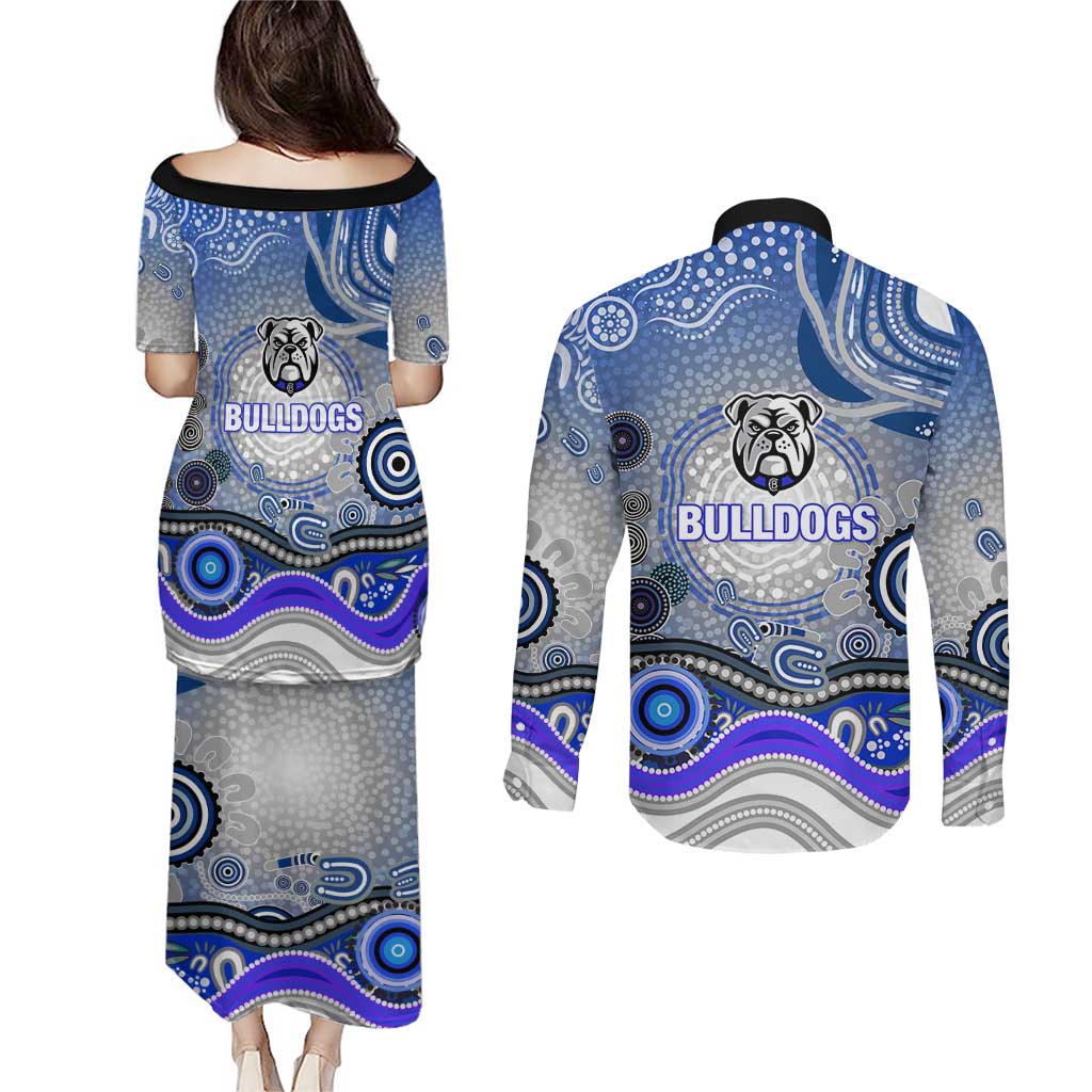 Canterbury Bankstown Bulldogs Rugby Couples Matching Puletasi and Long Sleeve Button Shirt Australian Aboriginal Dot Painting Style