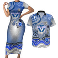 Canterbury Bankstown Bulldogs Rugby Couples Matching Short Sleeve Bodycon Dress and Hawaiian Shirt Australian Aboriginal Dot Painting Style