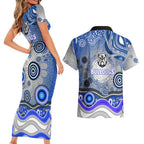 Canterbury Bankstown Bulldogs Rugby Couples Matching Short Sleeve Bodycon Dress and Hawaiian Shirt Australian Aboriginal Dot Painting Style