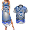 Canterbury Bankstown Bulldogs Rugby Couples Matching Summer Maxi Dress and Hawaiian Shirt Australian Aboriginal Dot Painting Style