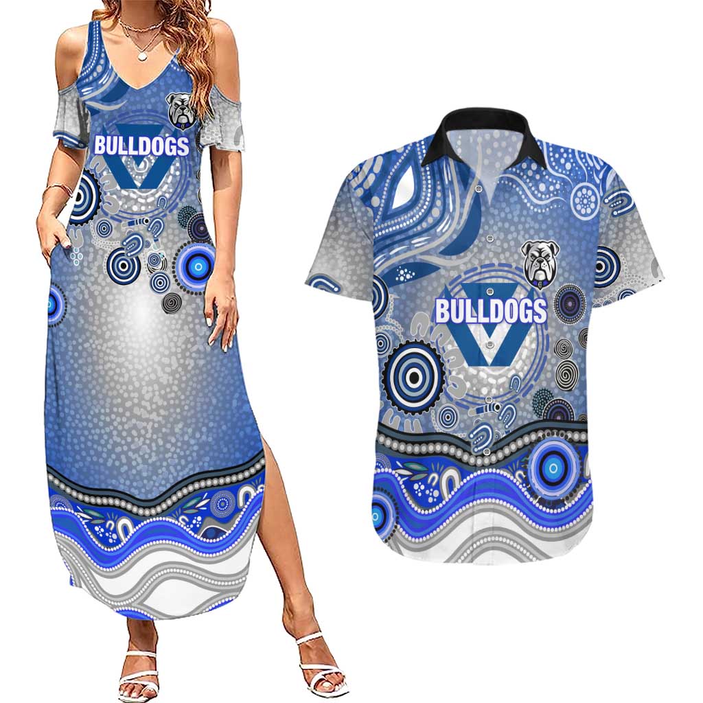 Canterbury Bankstown Bulldogs Rugby Couples Matching Summer Maxi Dress and Hawaiian Shirt Australian Aboriginal Dot Painting Style