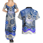Canterbury Bankstown Bulldogs Rugby Couples Matching Summer Maxi Dress and Hawaiian Shirt Australian Aboriginal Dot Painting Style