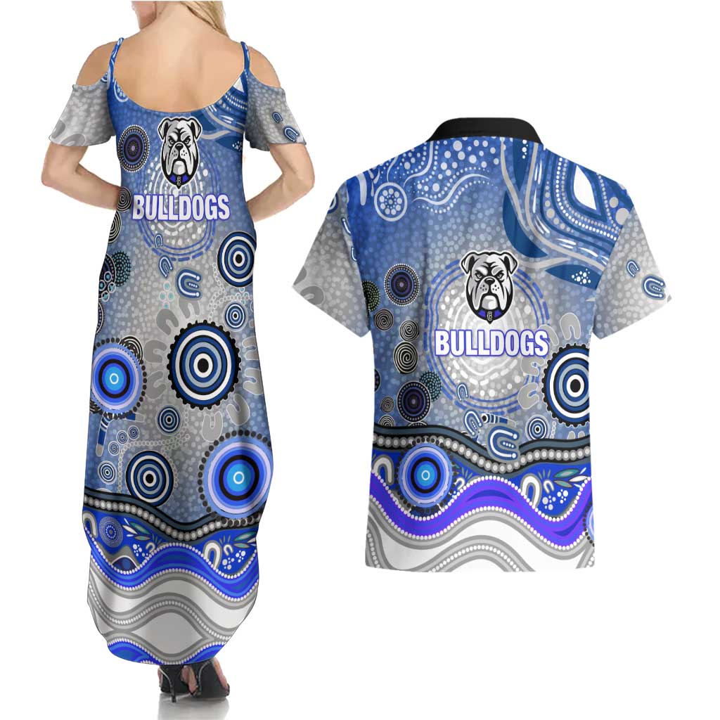 Canterbury Bankstown Bulldogs Rugby Couples Matching Summer Maxi Dress and Hawaiian Shirt Australian Aboriginal Dot Painting Style