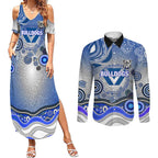 Canterbury Bankstown Bulldogs Rugby Couples Matching Summer Maxi Dress and Long Sleeve Button Shirt Australian Aboriginal Dot Painting Style