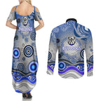 Canterbury Bankstown Bulldogs Rugby Couples Matching Summer Maxi Dress and Long Sleeve Button Shirt Australian Aboriginal Dot Painting Style