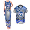 Canterbury Bankstown Bulldogs Rugby Couples Matching Tank Maxi Dress and Hawaiian Shirt Australian Aboriginal Dot Painting Style