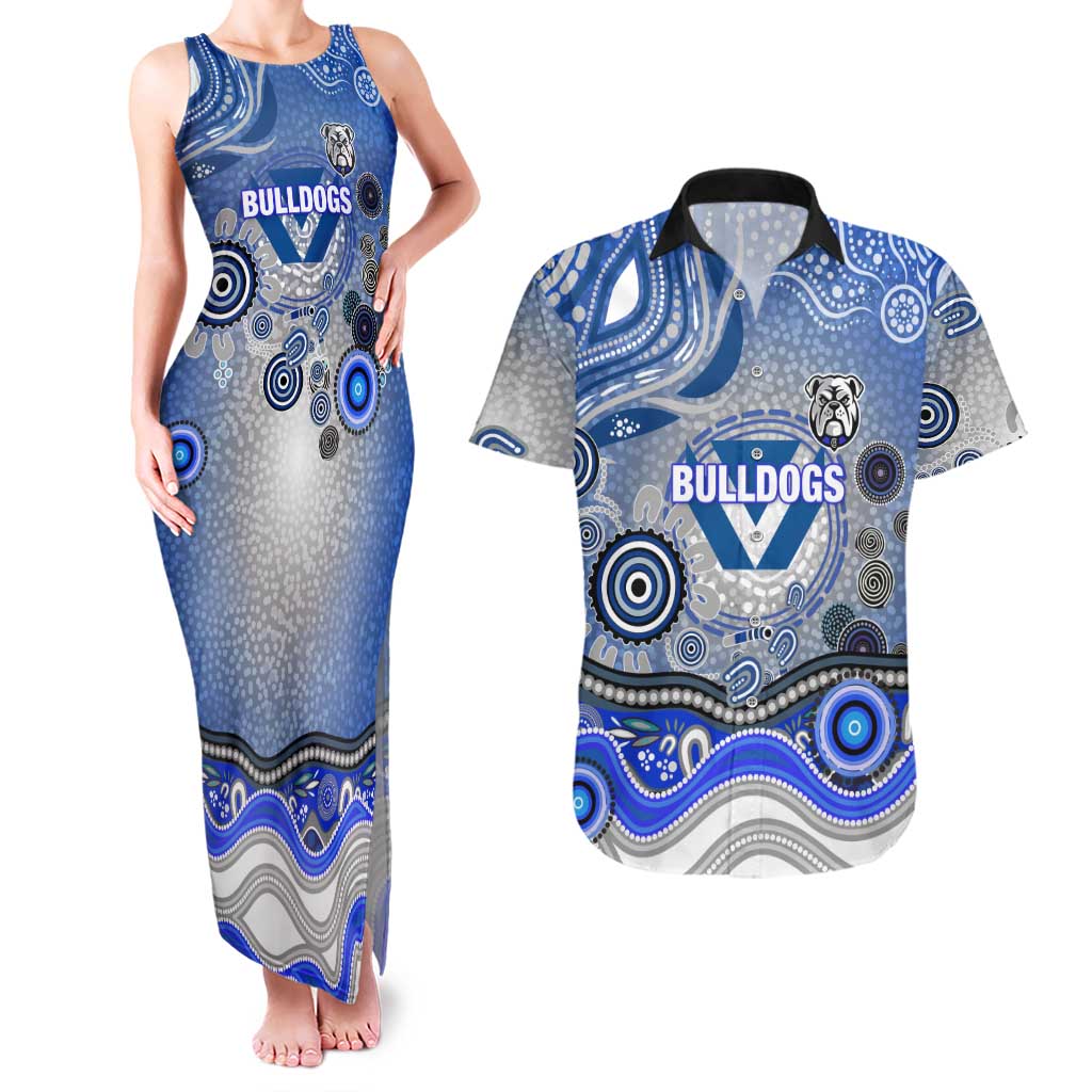 Canterbury Bankstown Bulldogs Rugby Couples Matching Tank Maxi Dress and Hawaiian Shirt Australian Aboriginal Dot Painting Style