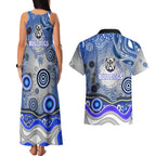 Canterbury Bankstown Bulldogs Rugby Couples Matching Tank Maxi Dress and Hawaiian Shirt Australian Aboriginal Dot Painting Style
