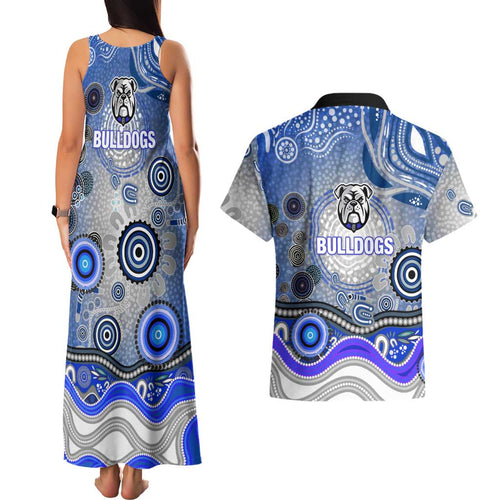 Canterbury Bankstown Bulldogs Rugby Couples Matching Tank Maxi Dress and Hawaiian Shirt Australian Aboriginal Dot Painting Style