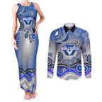 Canterbury Bankstown Bulldogs Rugby Couples Matching Tank Maxi Dress and Long Sleeve Button Shirt Australian Aboriginal Dot Painting Style