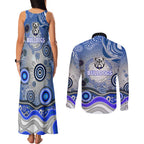 Canterbury Bankstown Bulldogs Rugby Couples Matching Tank Maxi Dress and Long Sleeve Button Shirt Australian Aboriginal Dot Painting Style