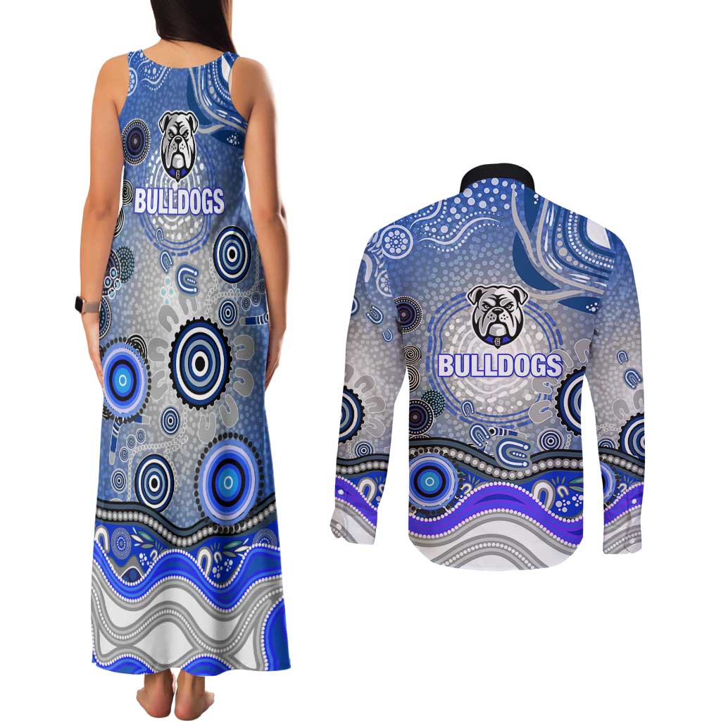 Canterbury Bankstown Bulldogs Rugby Couples Matching Tank Maxi Dress and Long Sleeve Button Shirt Australian Aboriginal Dot Painting Style
