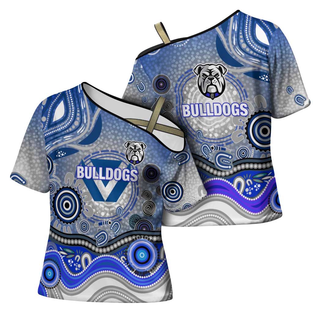 Canterbury Bankstown Bulldogs Rugby Cross Shoulder Shirt Australian Aboriginal Dot Painting Style