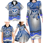 Canterbury Bankstown Bulldogs Rugby Family Matching Long Sleeve Bodycon Dress and Hawaiian Shirt Australian Aboriginal Dot Painting Style