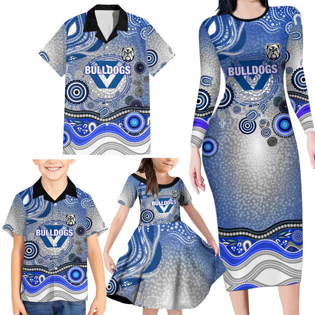 Canterbury Bankstown Bulldogs Rugby Family Matching Long Sleeve Bodycon Dress and Hawaiian Shirt Australian Aboriginal Dot Painting Style