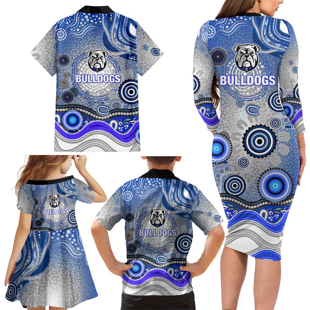 Canterbury Bankstown Bulldogs Rugby Family Matching Long Sleeve Bodycon Dress and Hawaiian Shirt Australian Aboriginal Dot Painting Style