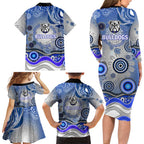Canterbury Bankstown Bulldogs Rugby Family Matching Long Sleeve Bodycon Dress and Hawaiian Shirt Australian Aboriginal Dot Painting Style