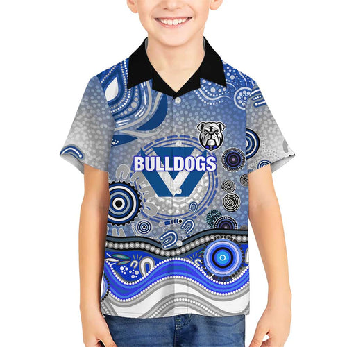 Canterbury Bankstown Bulldogs Rugby Family Matching Long Sleeve Bodycon Dress and Hawaiian Shirt Australian Aboriginal Dot Painting Style