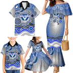 Canterbury Bankstown Bulldogs Rugby Family Matching Mermaid Dress and Hawaiian Shirt Australian Aboriginal Dot Painting Style