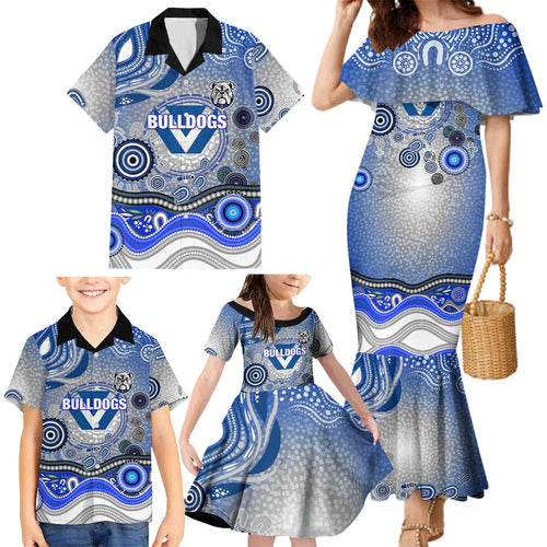 Canterbury Bankstown Bulldogs Rugby Family Matching Mermaid Dress and Hawaiian Shirt Australian Aboriginal Dot Painting Style