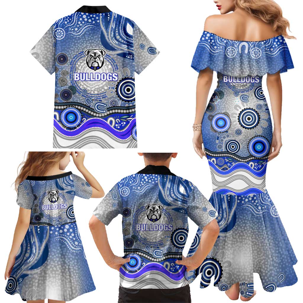 Canterbury Bankstown Bulldogs Rugby Family Matching Mermaid Dress and Hawaiian Shirt Australian Aboriginal Dot Painting Style