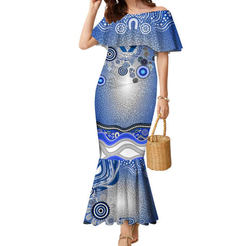 Canterbury Bankstown Bulldogs Rugby Family Matching Mermaid Dress and Hawaiian Shirt Australian Aboriginal Dot Painting Style