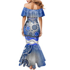 Canterbury Bankstown Bulldogs Rugby Family Matching Mermaid Dress and Hawaiian Shirt Australian Aboriginal Dot Painting Style