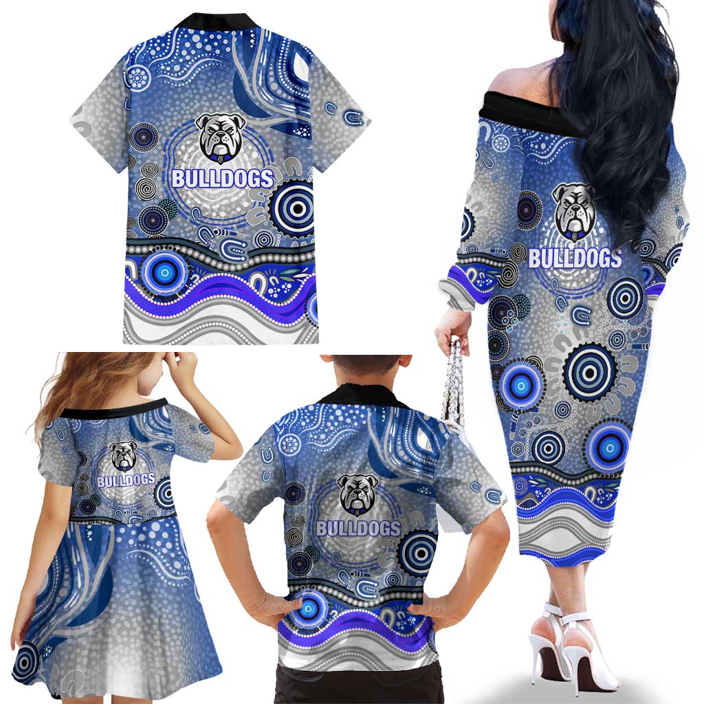 Canterbury Bankstown Bulldogs Rugby Family Matching Off The Shoulder Long Sleeve Dress and Hawaiian Shirt Australian Aboriginal Dot Painting Style