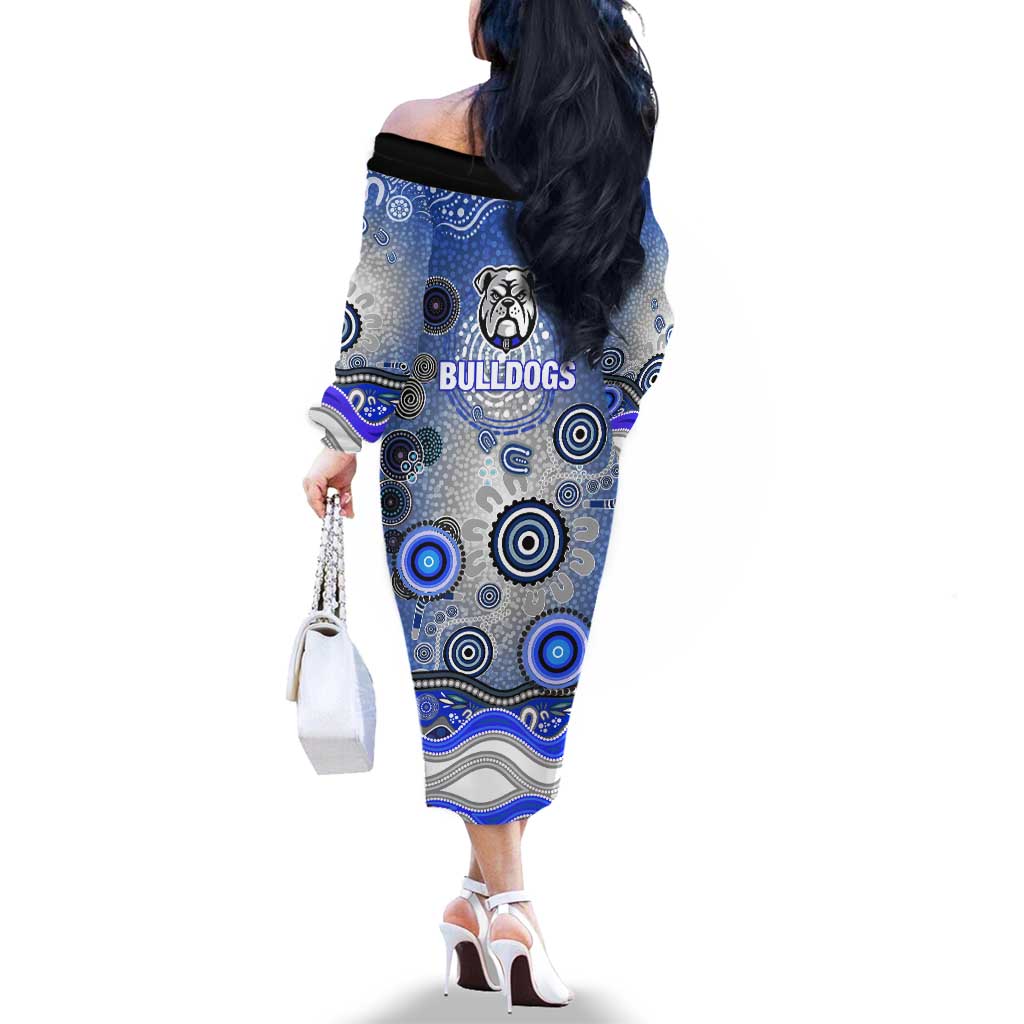 Canterbury Bankstown Bulldogs Rugby Family Matching Off The Shoulder Long Sleeve Dress and Hawaiian Shirt Australian Aboriginal Dot Painting Style