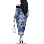 Canterbury Bankstown Bulldogs Rugby Family Matching Off The Shoulder Long Sleeve Dress and Hawaiian Shirt Australian Aboriginal Dot Painting Style