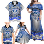 Canterbury Bankstown Bulldogs Rugby Family Matching Off Shoulder Maxi Dress and Hawaiian Shirt Australian Aboriginal Dot Painting Style