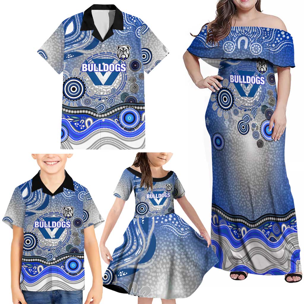 Canterbury Bankstown Bulldogs Rugby Family Matching Off Shoulder Maxi Dress and Hawaiian Shirt Australian Aboriginal Dot Painting Style