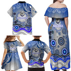 Canterbury Bankstown Bulldogs Rugby Family Matching Off Shoulder Maxi Dress and Hawaiian Shirt Australian Aboriginal Dot Painting Style