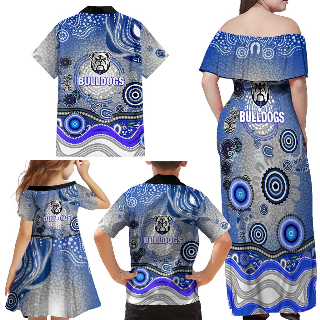 Canterbury Bankstown Bulldogs Rugby Family Matching Off Shoulder Maxi Dress and Hawaiian Shirt Australian Aboriginal Dot Painting Style
