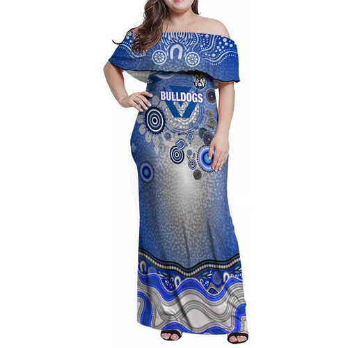 Canterbury Bankstown Bulldogs Rugby Family Matching Off Shoulder Maxi Dress and Hawaiian Shirt Australian Aboriginal Dot Painting Style