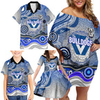 Canterbury Bankstown Bulldogs Rugby Family Matching Off Shoulder Short Dress and Hawaiian Shirt Australian Aboriginal Dot Painting Style