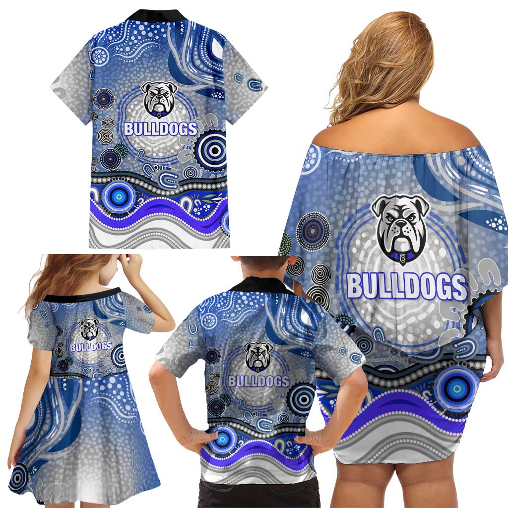 Canterbury Bankstown Bulldogs Rugby Family Matching Off Shoulder Short Dress and Hawaiian Shirt Australian Aboriginal Dot Painting Style