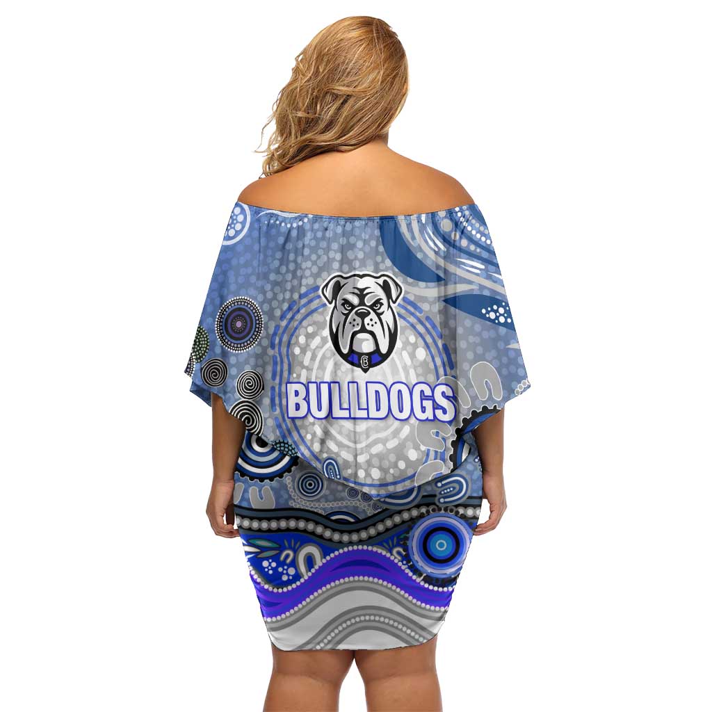 Canterbury Bankstown Bulldogs Rugby Family Matching Off Shoulder Short Dress and Hawaiian Shirt Australian Aboriginal Dot Painting Style