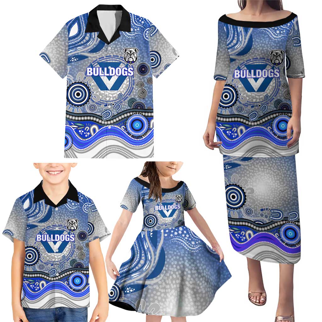 Canterbury Bankstown Bulldogs Rugby Family Matching Puletasi and Hawaiian Shirt Australian Aboriginal Dot Painting Style