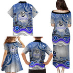 Canterbury Bankstown Bulldogs Rugby Family Matching Puletasi and Hawaiian Shirt Australian Aboriginal Dot Painting Style