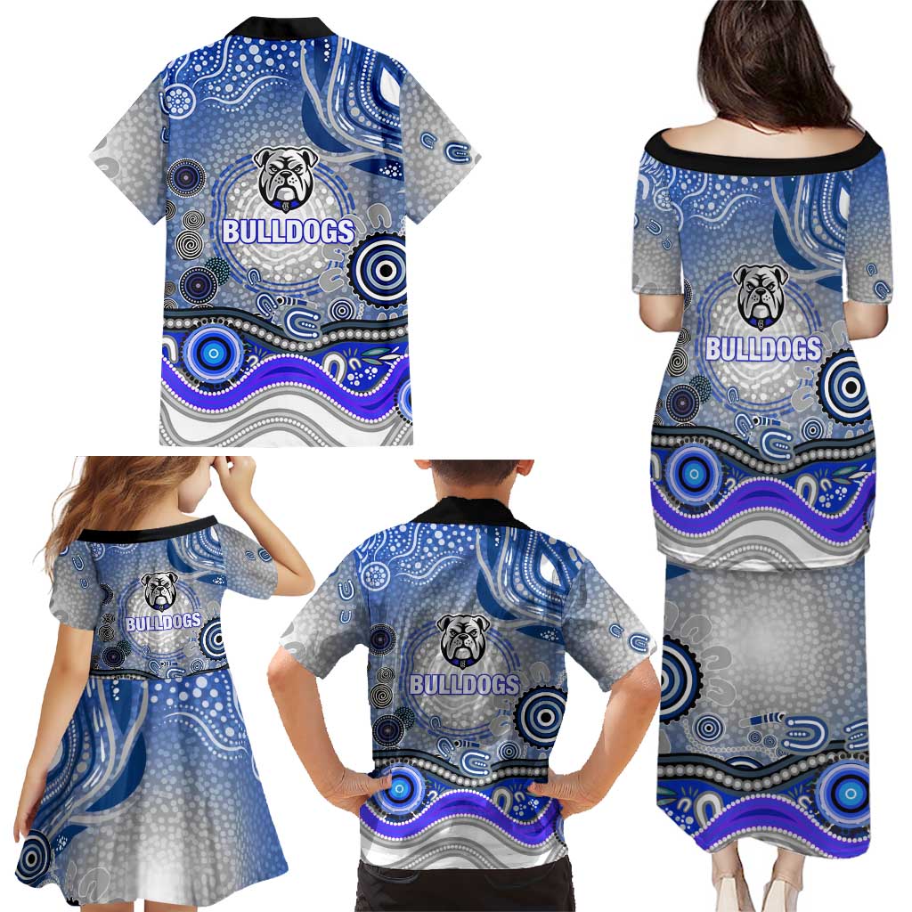 Canterbury Bankstown Bulldogs Rugby Family Matching Puletasi and Hawaiian Shirt Australian Aboriginal Dot Painting Style