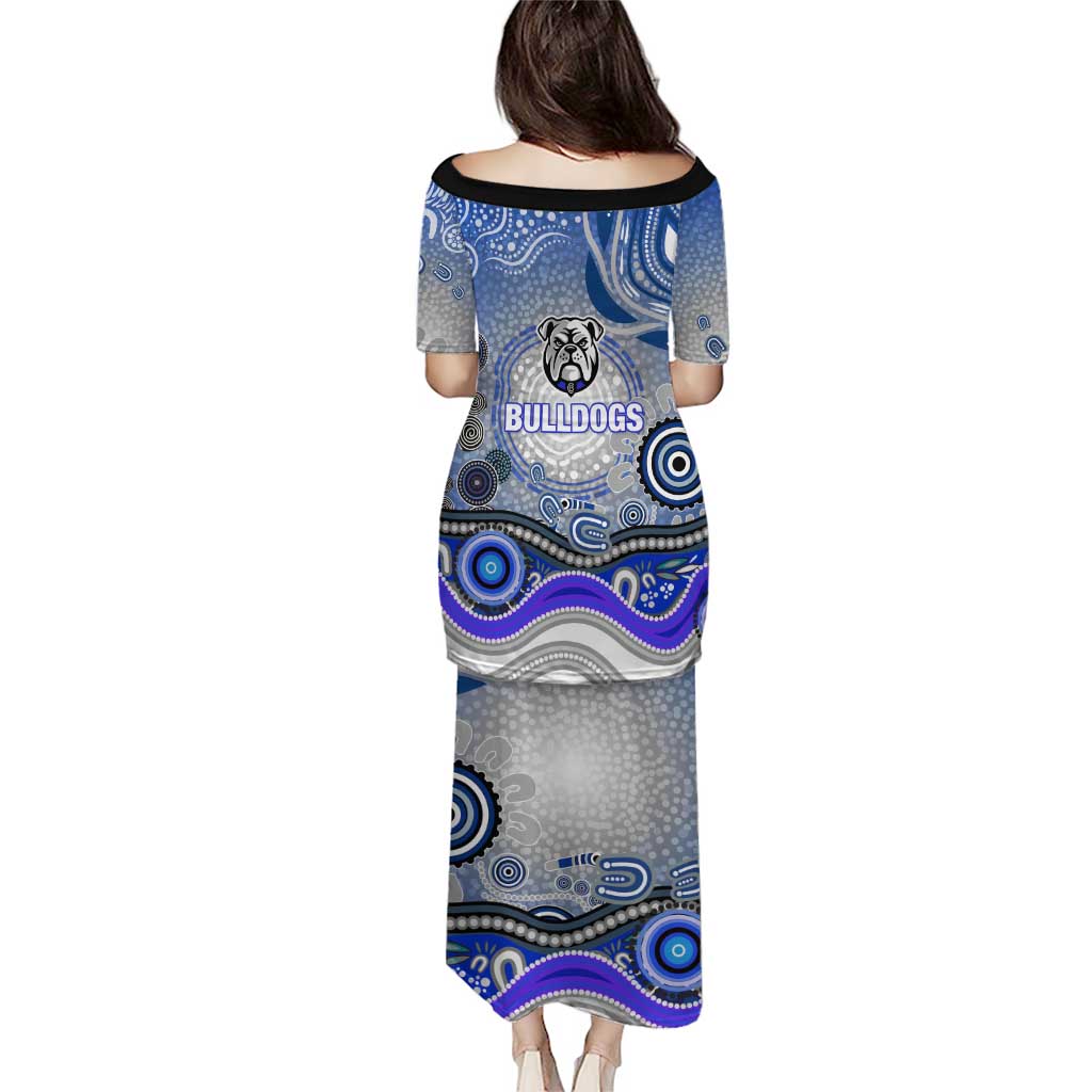 Canterbury Bankstown Bulldogs Rugby Family Matching Puletasi and Hawaiian Shirt Australian Aboriginal Dot Painting Style