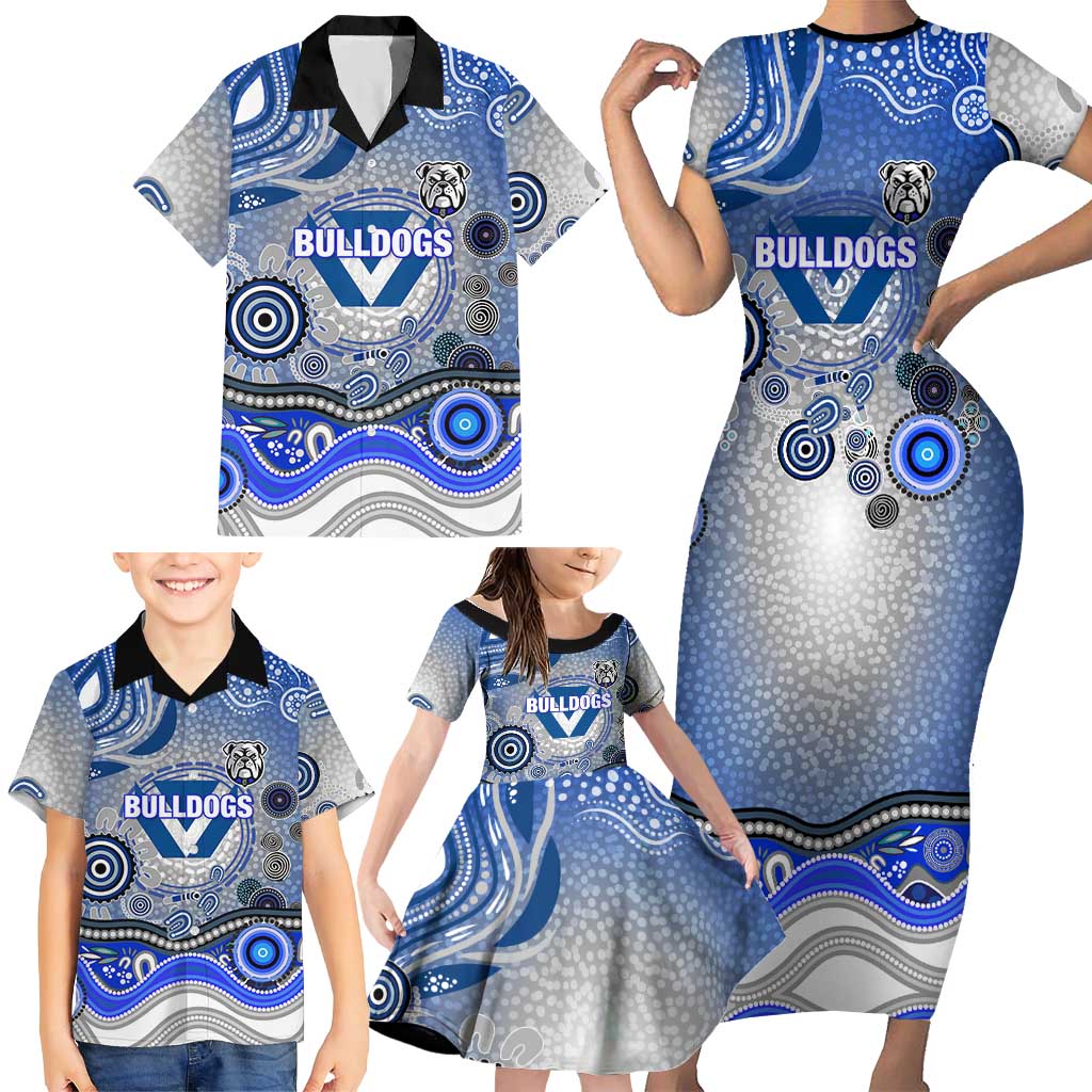 Canterbury Bankstown Bulldogs Rugby Family Matching Short Sleeve Bodycon Dress and Hawaiian Shirt Australian Aboriginal Dot Painting Style
