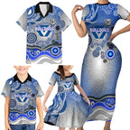 Canterbury Bankstown Bulldogs Rugby Family Matching Short Sleeve Bodycon Dress and Hawaiian Shirt Australian Aboriginal Dot Painting Style