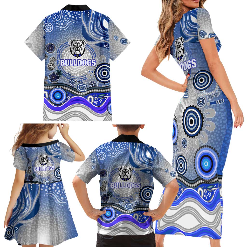 Canterbury Bankstown Bulldogs Rugby Family Matching Short Sleeve Bodycon Dress and Hawaiian Shirt Australian Aboriginal Dot Painting Style