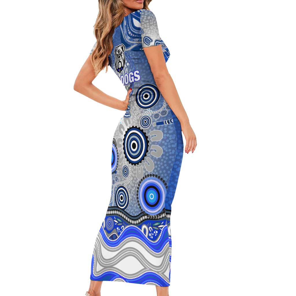 Canterbury Bankstown Bulldogs Rugby Family Matching Short Sleeve Bodycon Dress and Hawaiian Shirt Australian Aboriginal Dot Painting Style