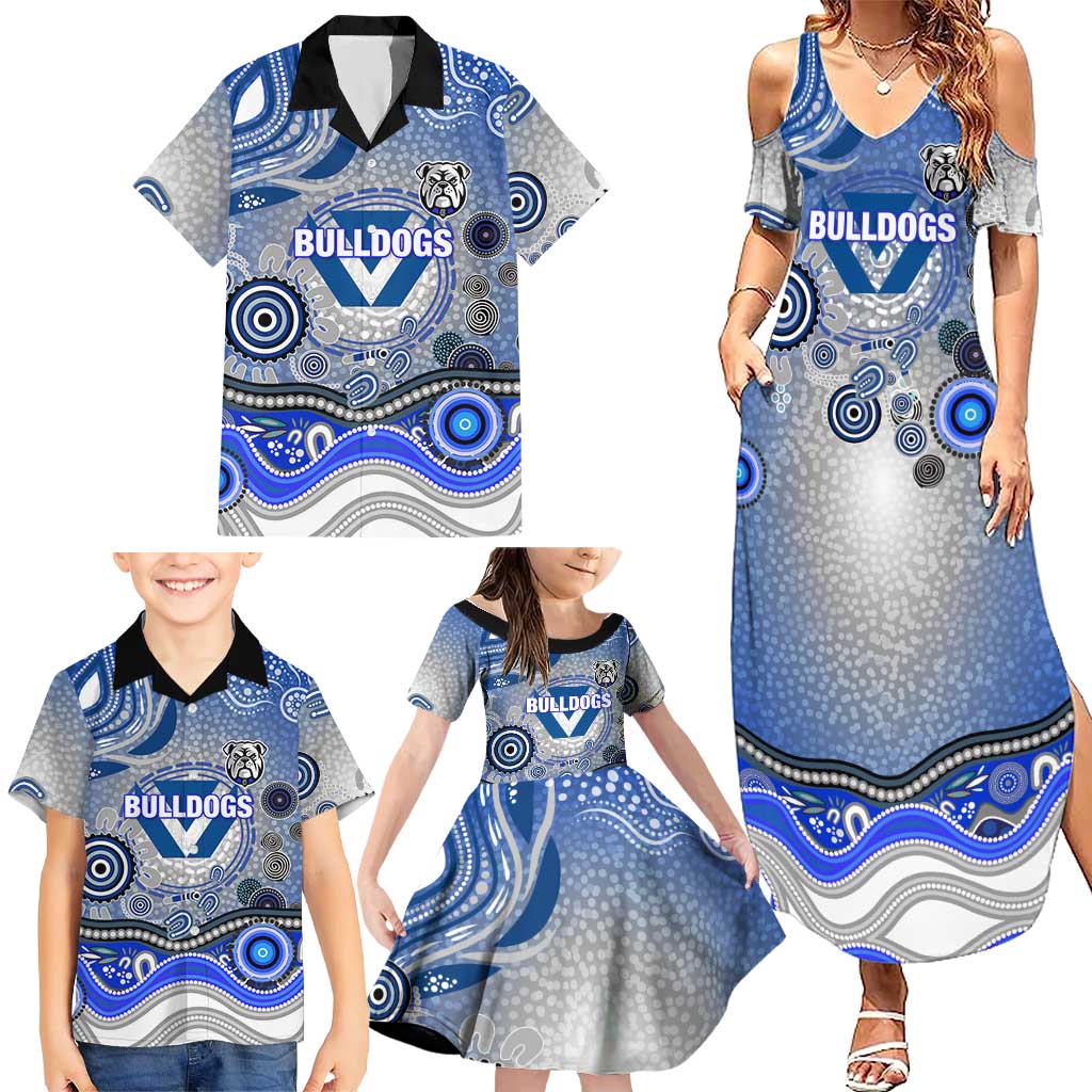 Canterbury Bankstown Bulldogs Rugby Family Matching Summer Maxi Dress and Hawaiian Shirt Australian Aboriginal Dot Painting Style