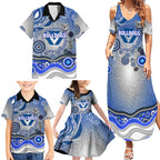 Canterbury Bankstown Bulldogs Rugby Family Matching Summer Maxi Dress and Hawaiian Shirt Australian Aboriginal Dot Painting Style