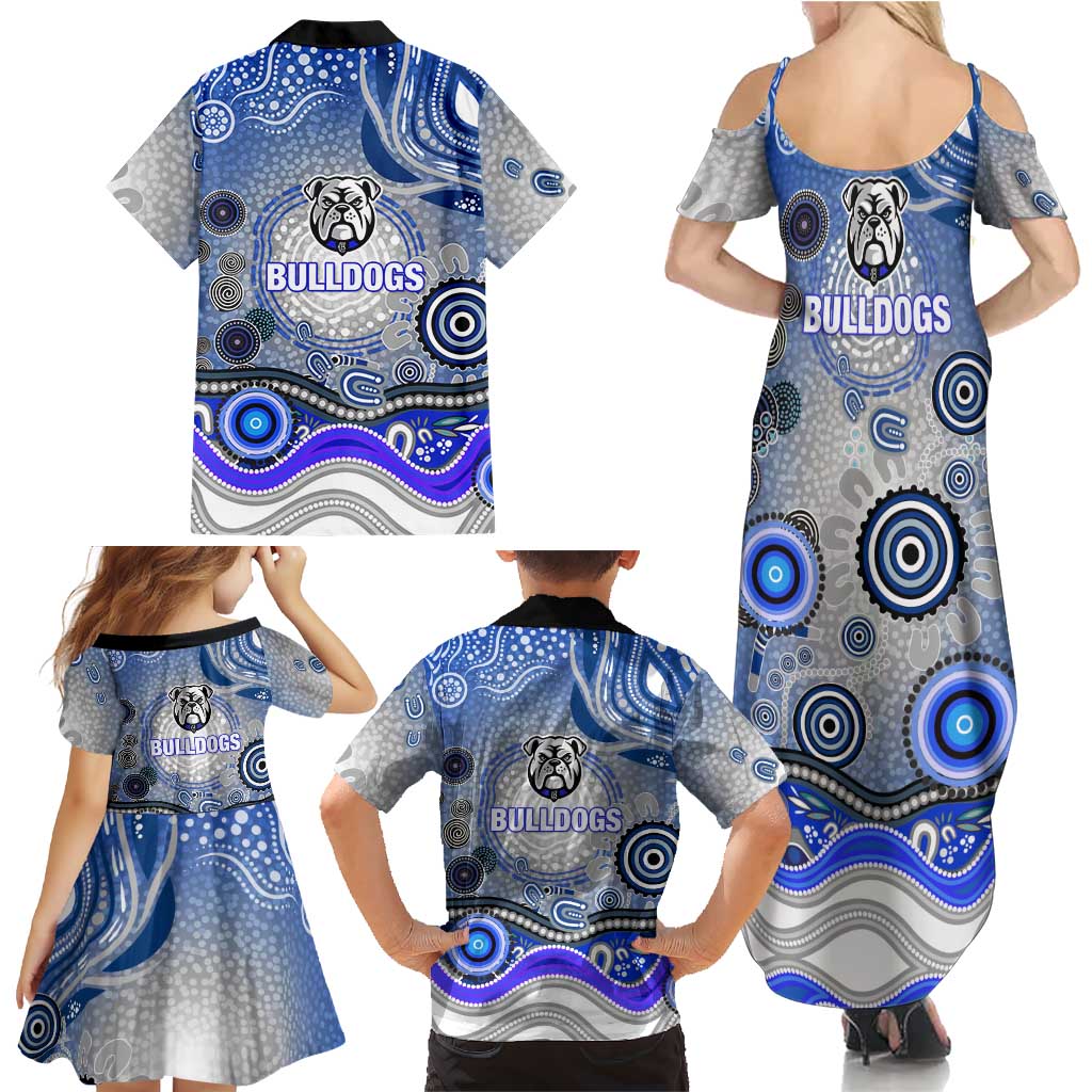 Canterbury Bankstown Bulldogs Rugby Family Matching Summer Maxi Dress and Hawaiian Shirt Australian Aboriginal Dot Painting Style