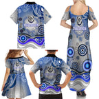 Canterbury Bankstown Bulldogs Rugby Family Matching Summer Maxi Dress and Hawaiian Shirt Australian Aboriginal Dot Painting Style